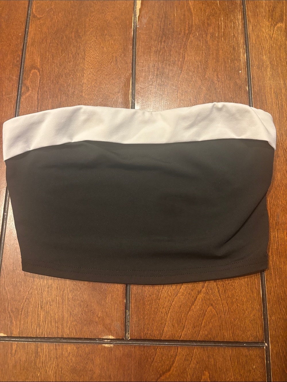 SHEIN Black Bandeau Crop Top with White Trim